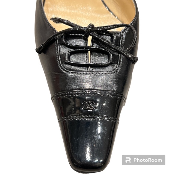 Vintage CHANEL elongated snipped toe mule patent cap toe 40 / 9 Made in Italy - Picture 4 of 6